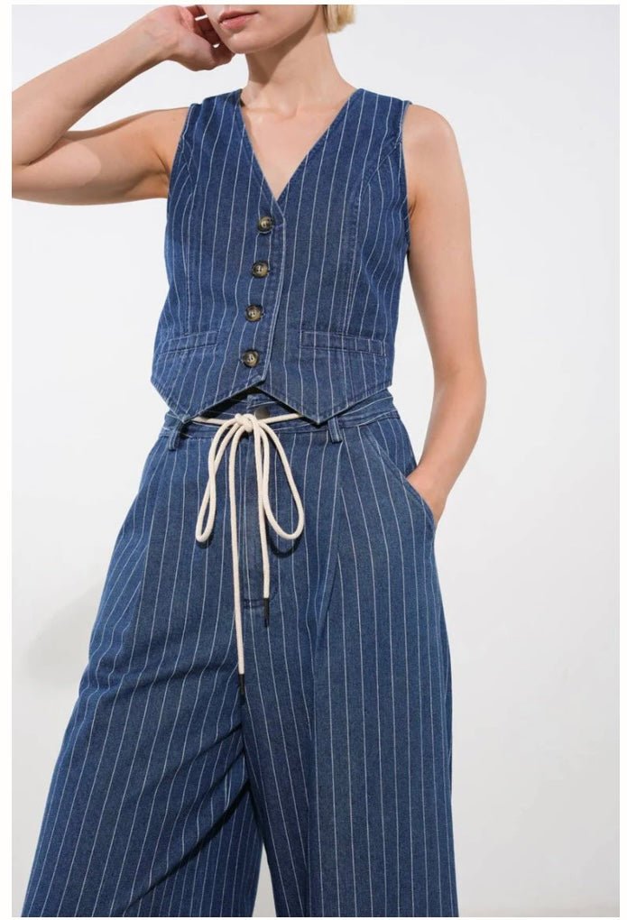 Pinstripe Denim Palazzo New 🌟 - In Store & Online - Bella Boutique & Bellasbylola.com