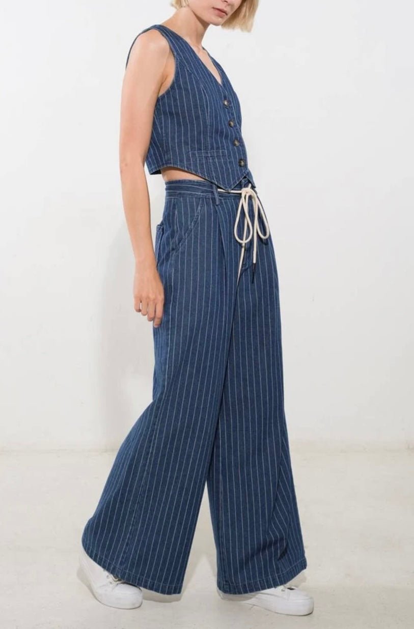 Pinstripe Denim Palazzo New 🌟 - In Store & Online - Bella Boutique & Bellasbylola.com