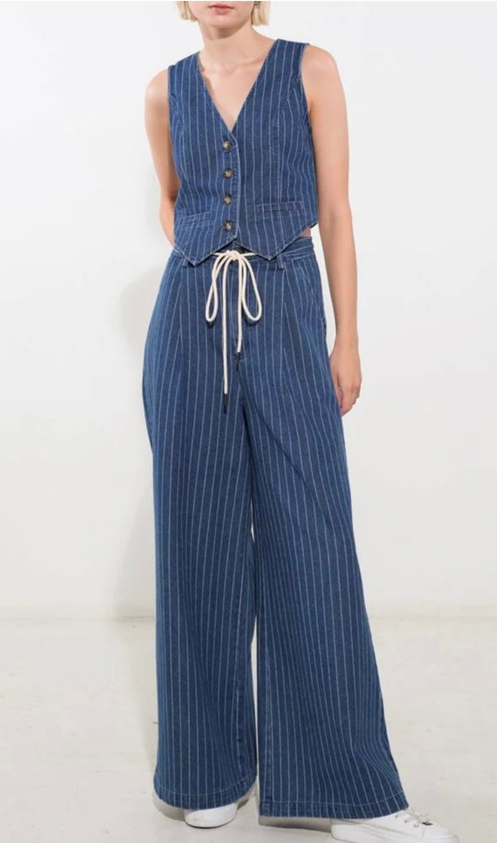 Pinstripe Denim Palazzo New 🌟 - In Store & Online - Bella Boutique & Bellasbylola.com