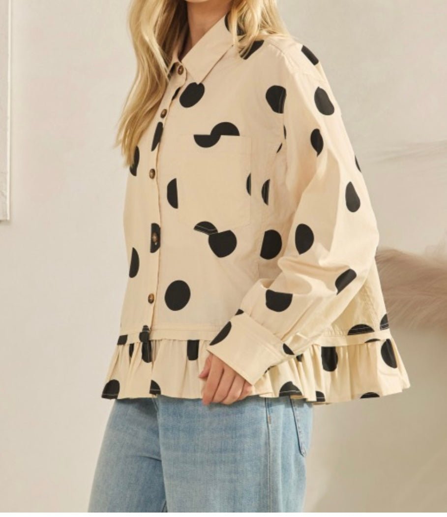 Polka Dot Ruffle Hem Long Sleeve blouse - Bella Boutique & Bellasbylola.com