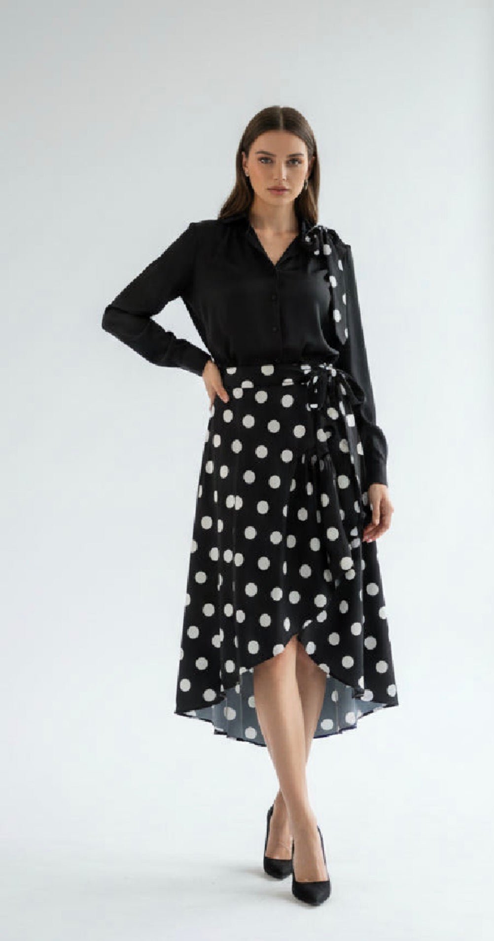 Polka Dots Chic Black Wrap Around Skirt - Bella & Bellasbylola.com