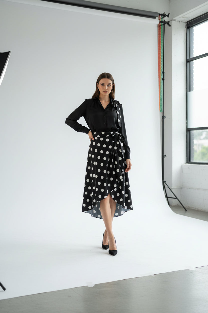 Polka Dots Chic Black Wrap Around Skirt - Bella Boutique & Bellasbylola.com