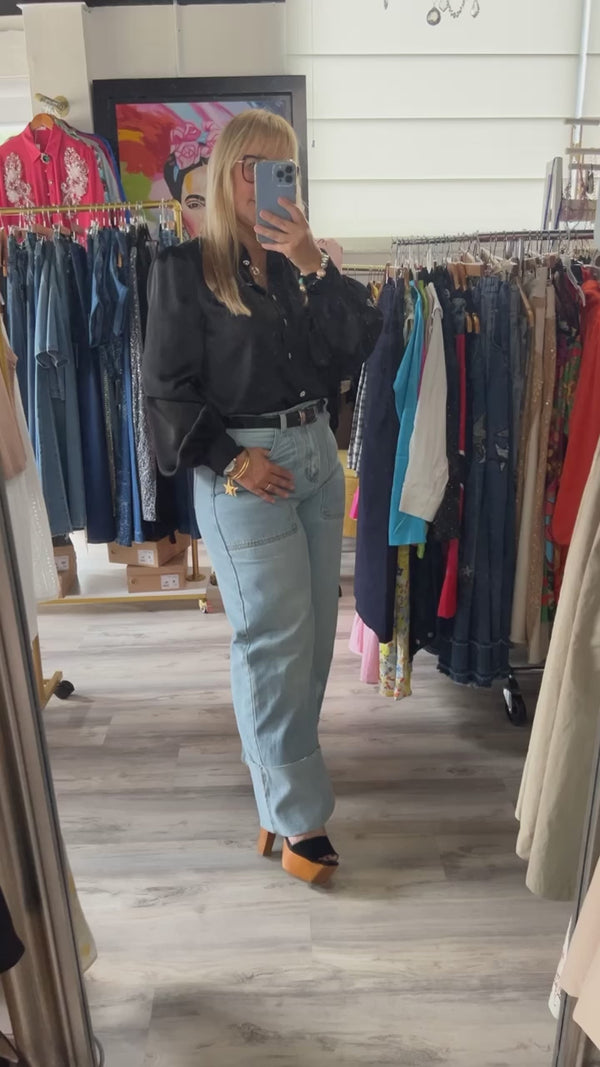 High Waisted Wide Leg Cuffed Jean - True to size