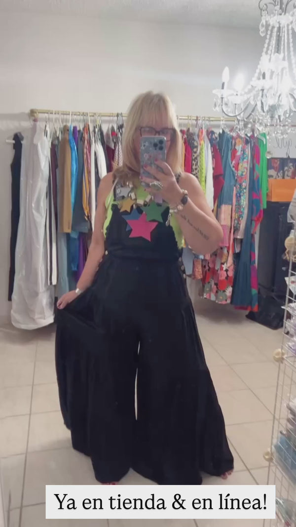 Black Lace Trim Tiered Wide Leg Jumpsuit