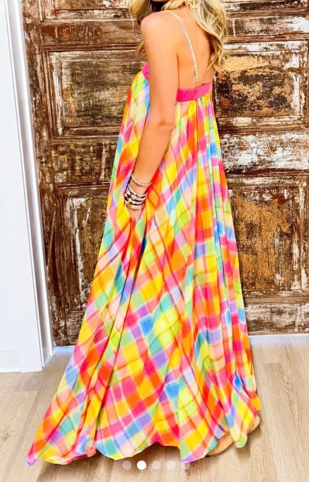 Rainbow Plaid Maxi Dress - Preorder - BELLASBYLOLA.COM