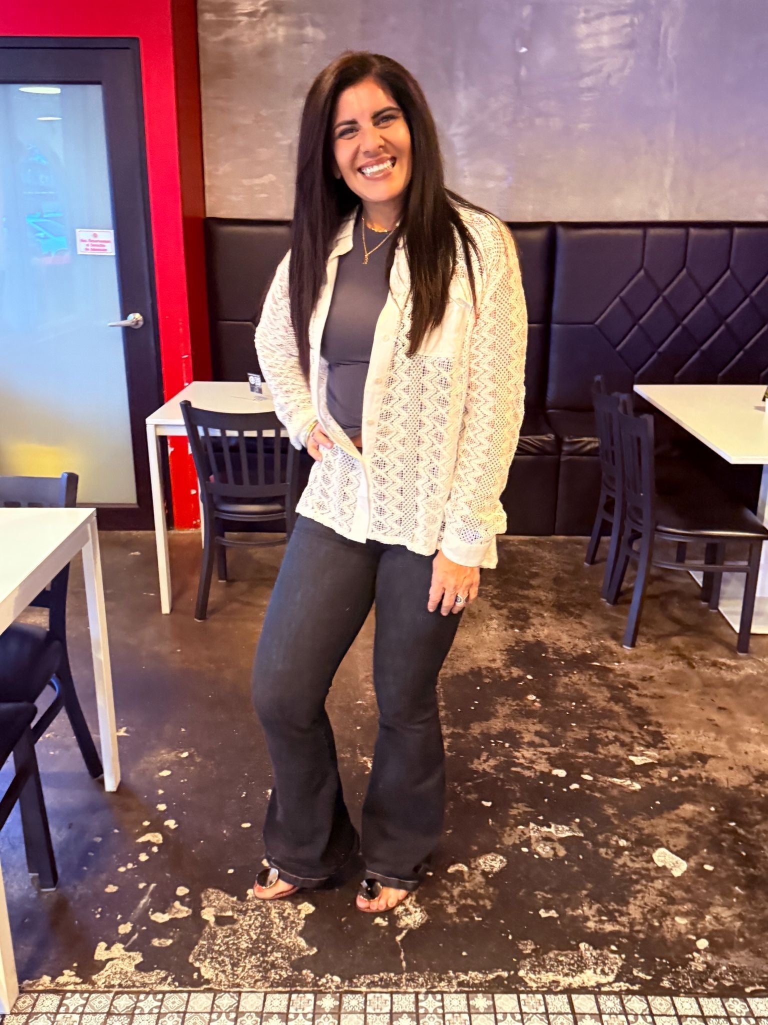 Relaxed Fit Lace Woven Shirt - Button Down Closure, Long Sleeve, 100% Cotton - Bella & Bellasbylola.com