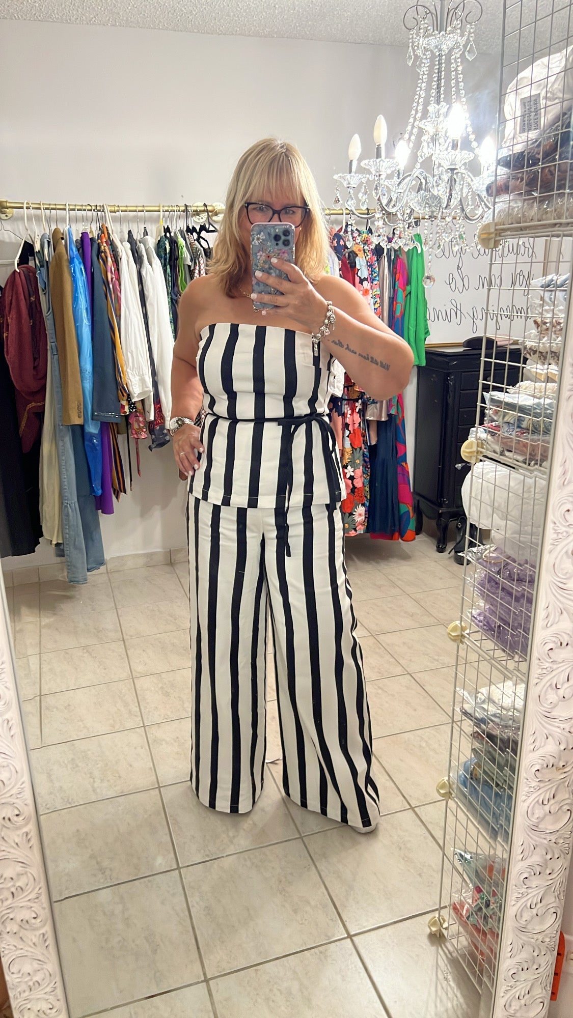 Stripes Black & White Denim Flying Tomato Wide Leg Set - Tax Included - Bella Boutique & Bellasbylola.com
