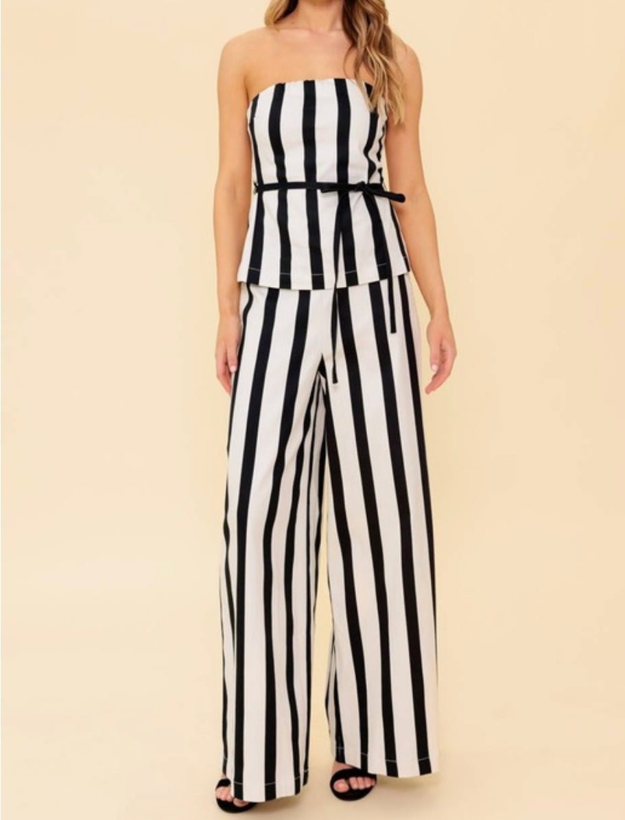 Stripes Black & White Denim Flying Tomato Wide Leg Set - Tax Included - Bella Boutique & Bellasbylola.com