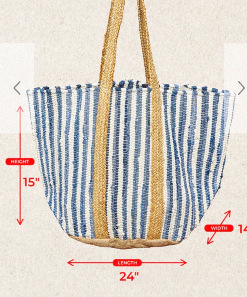 Stripes Denim Big Tote Bag - Bella Boutique & Bellasbylola.com