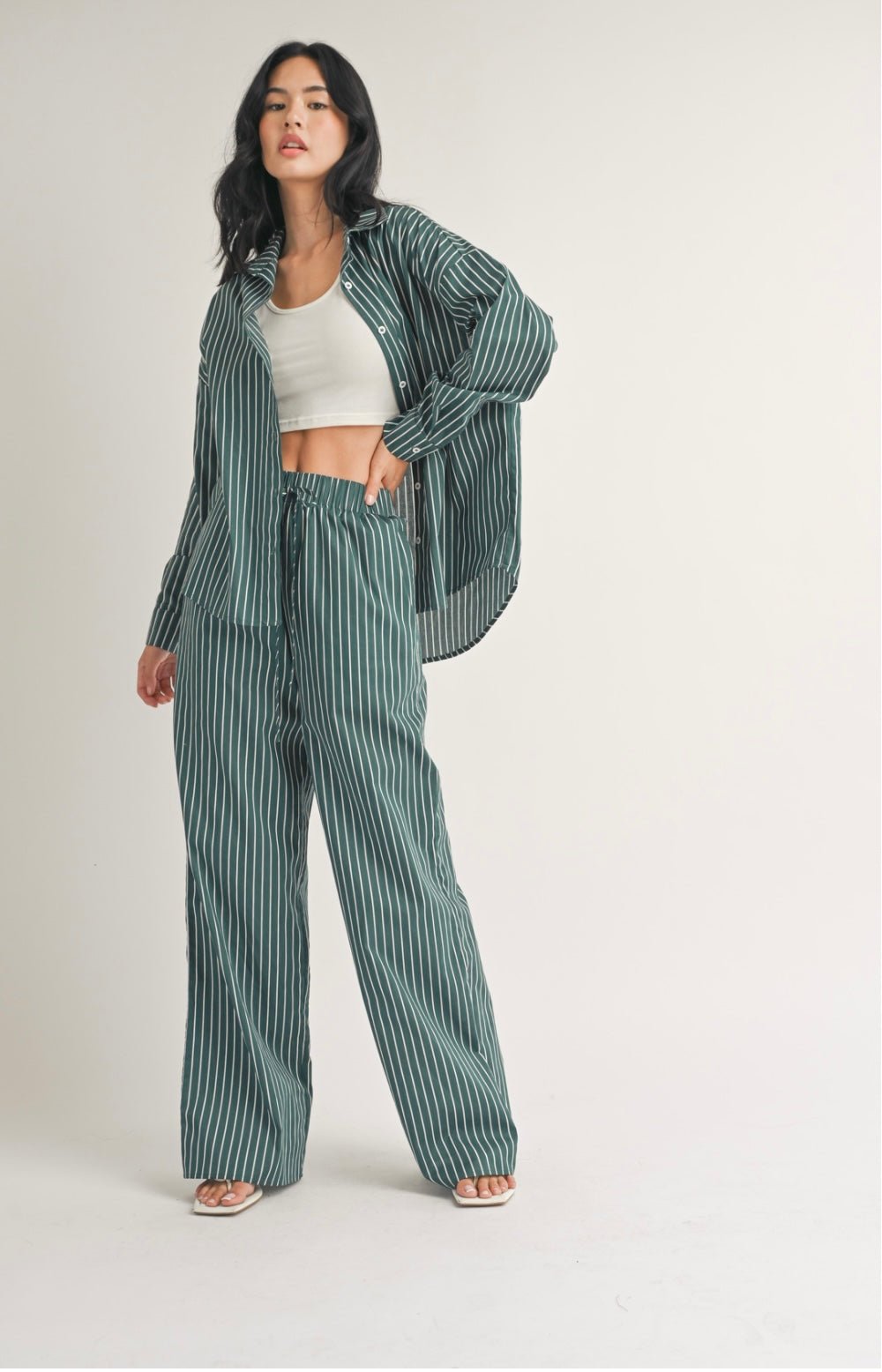 Stripes Set: Poplin Button Down & Wide Leg Pants - Stylish & Functional! 🌟 True to size - Bella Boutique & Bellasbylola.com