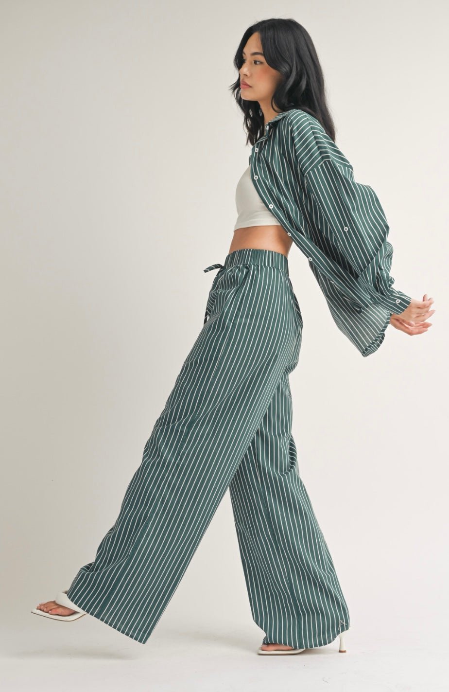 Stripes Set: Poplin Button Down & Wide Leg Pants - Stylish & Functional! 🌟 True to size - Bella Boutique & Bellasbylola.com