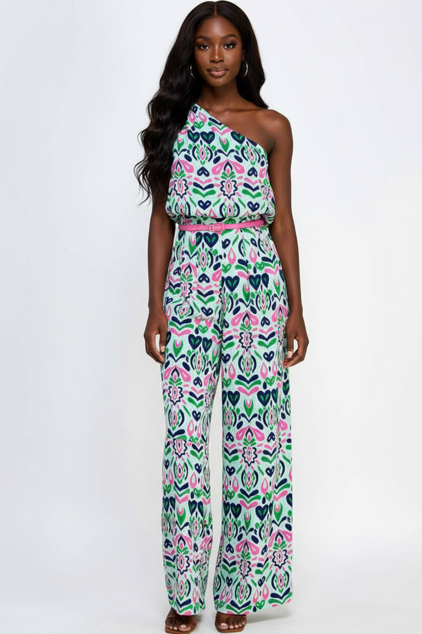 Summer Set: One-Shoulder Top & Wide-Leg Pants Ensemble