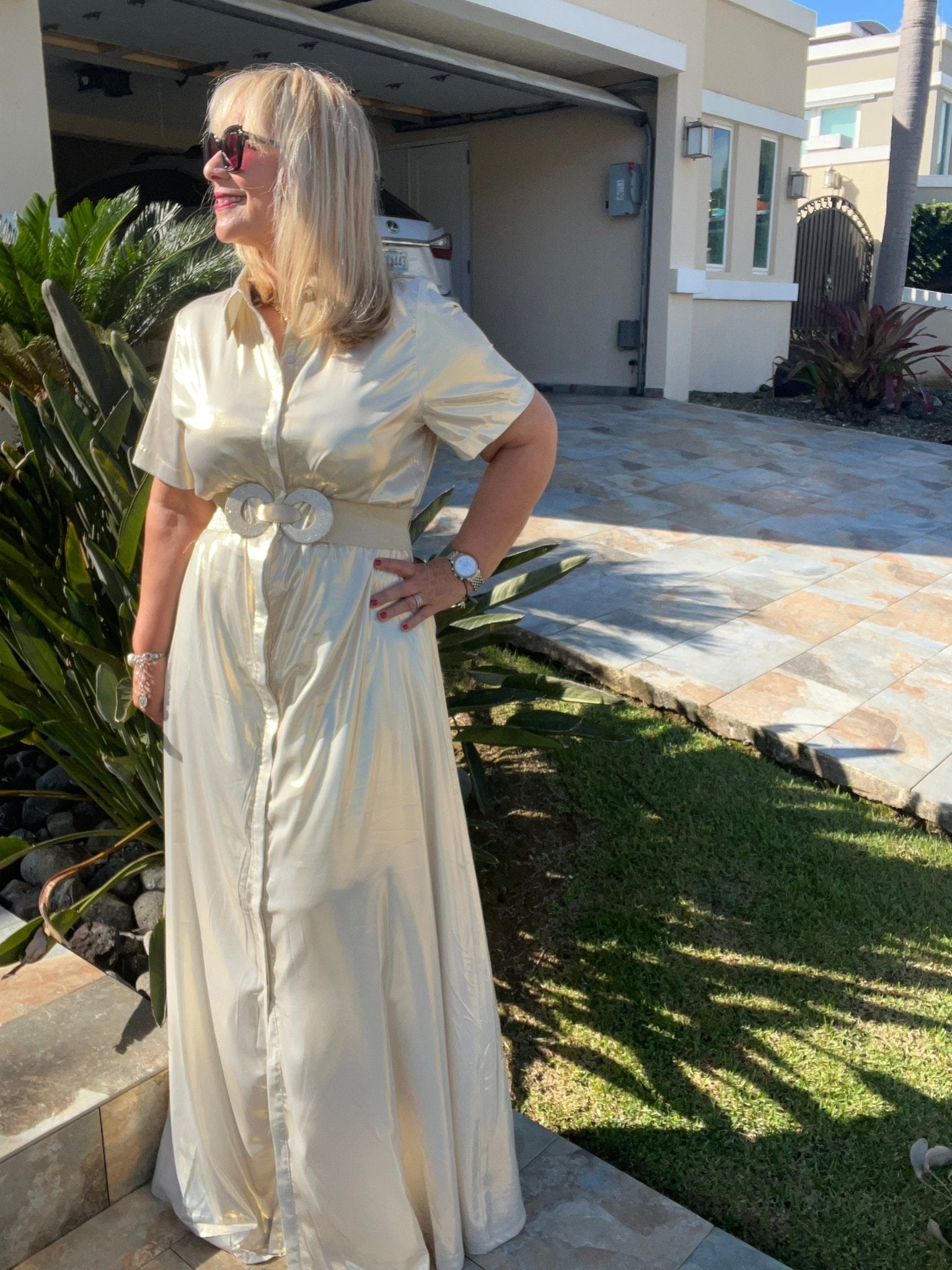 True to Size Champagne Maxi Dress - Button Down - Bella Boutique & Bellasbylola.com