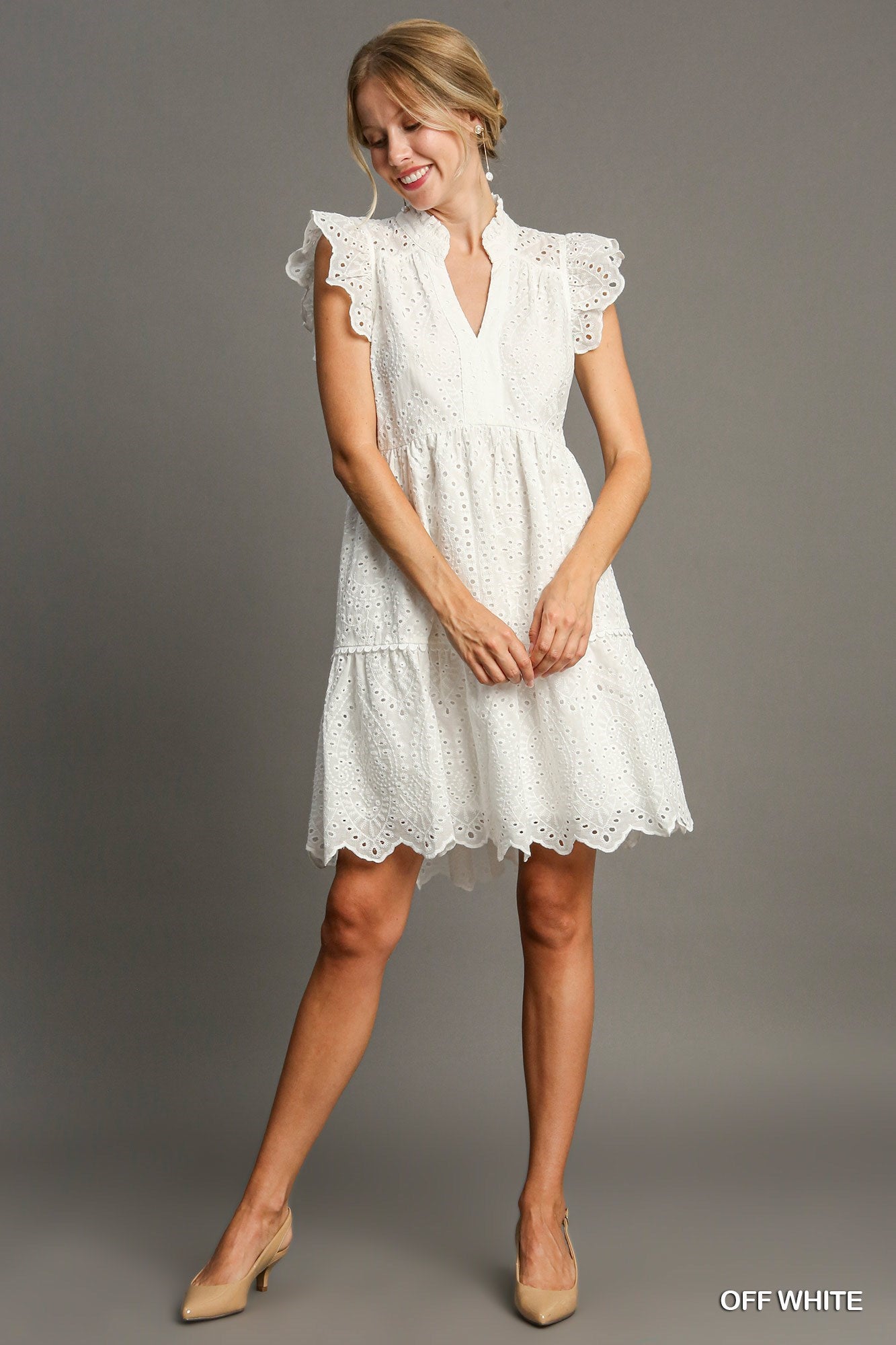 V Neck Eyelet Dress - White or Pink - New 🌟 In Store & Online - Bella Boutique & Bellasbylola.com