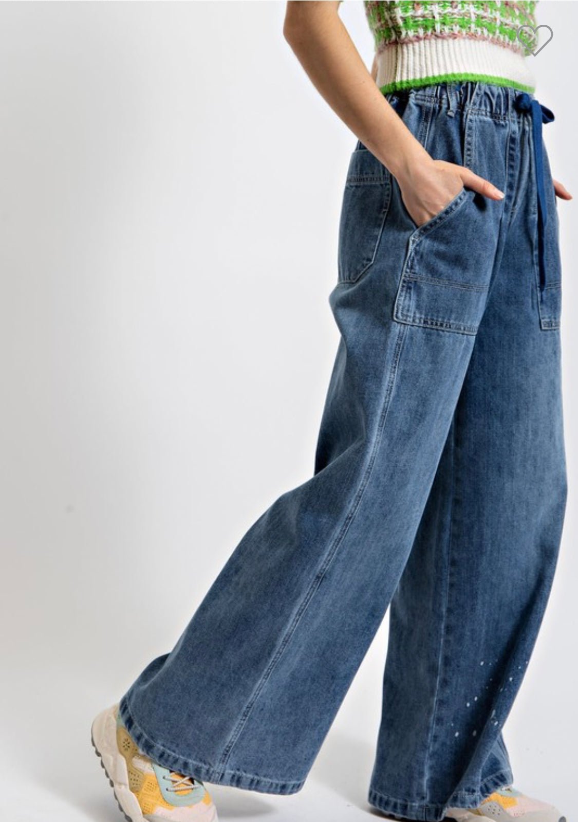Wanda Jeans: Wide-Legged Denim with Drawstring Waist & Artistic Painted Accents - Bella Boutique & Bellasbylola.com