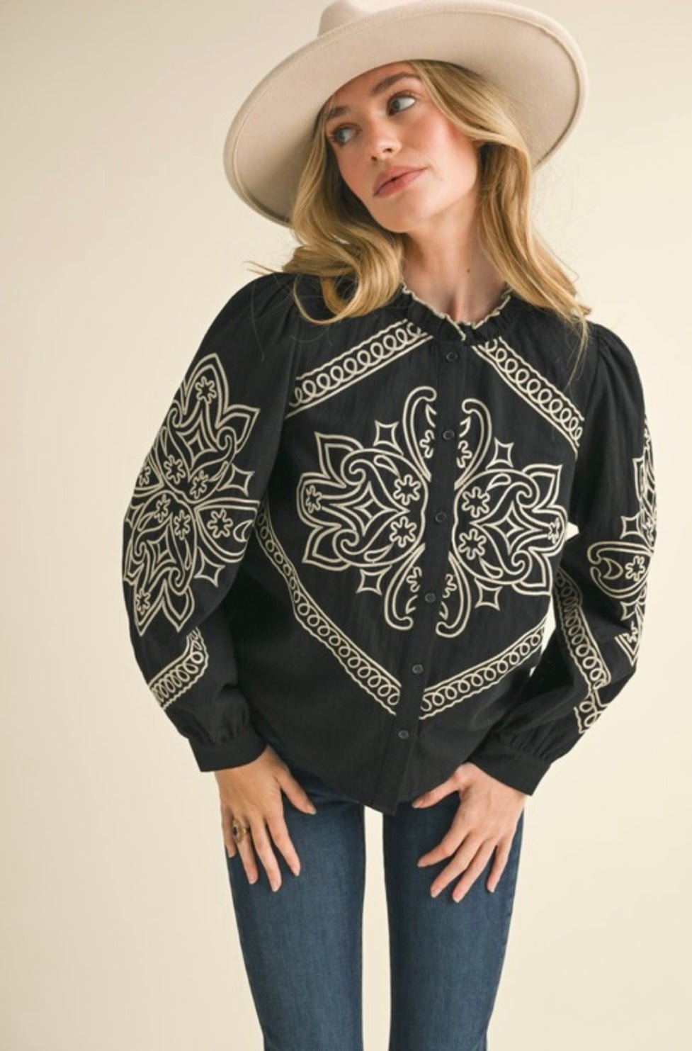 Western Boho Embroidery Chic Blouse - Bella Boutique & Bellasbylola.com