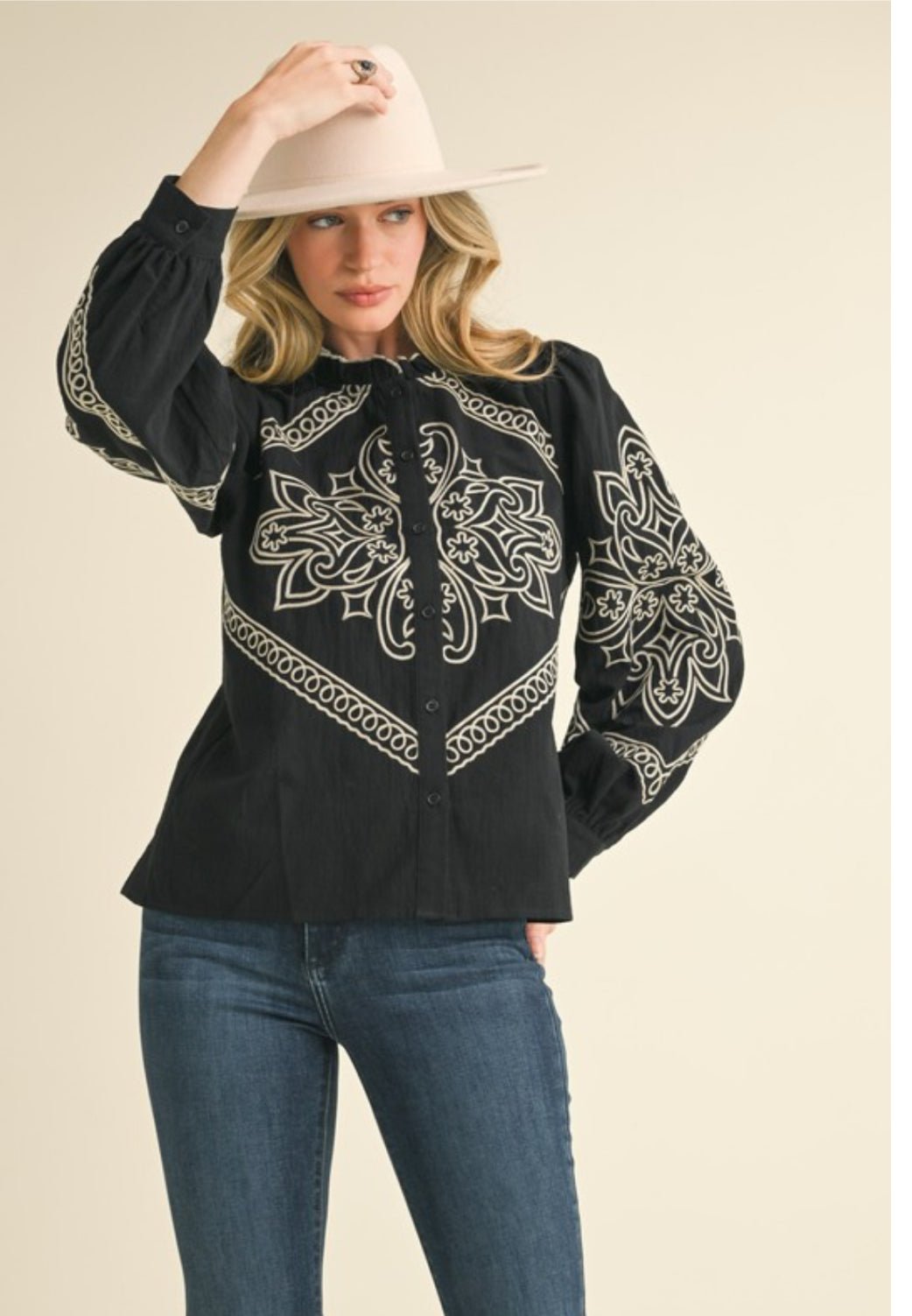 Western Boho Embroidery Chic Blouse - Bella Boutique & Bellasbylola.com
