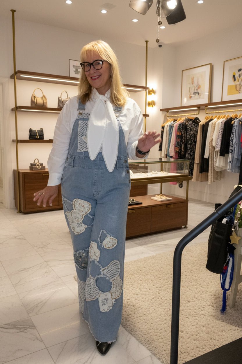 Wide Leg Denim Overall with crochet - Bella Boutique & Bellasbylola.com