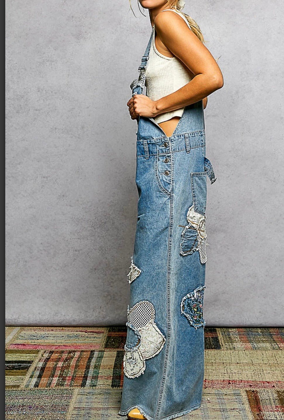 Wide Leg Denim Overall with crochet - Bella Boutique & Bellasbylola.com