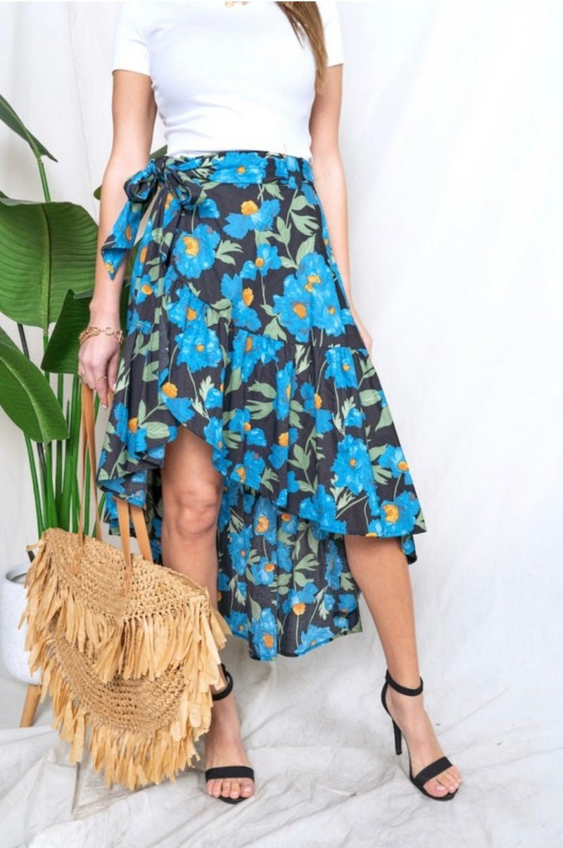 Alejandra Asymmetrical Skirt - Black & Blue - Bellasbylola.com