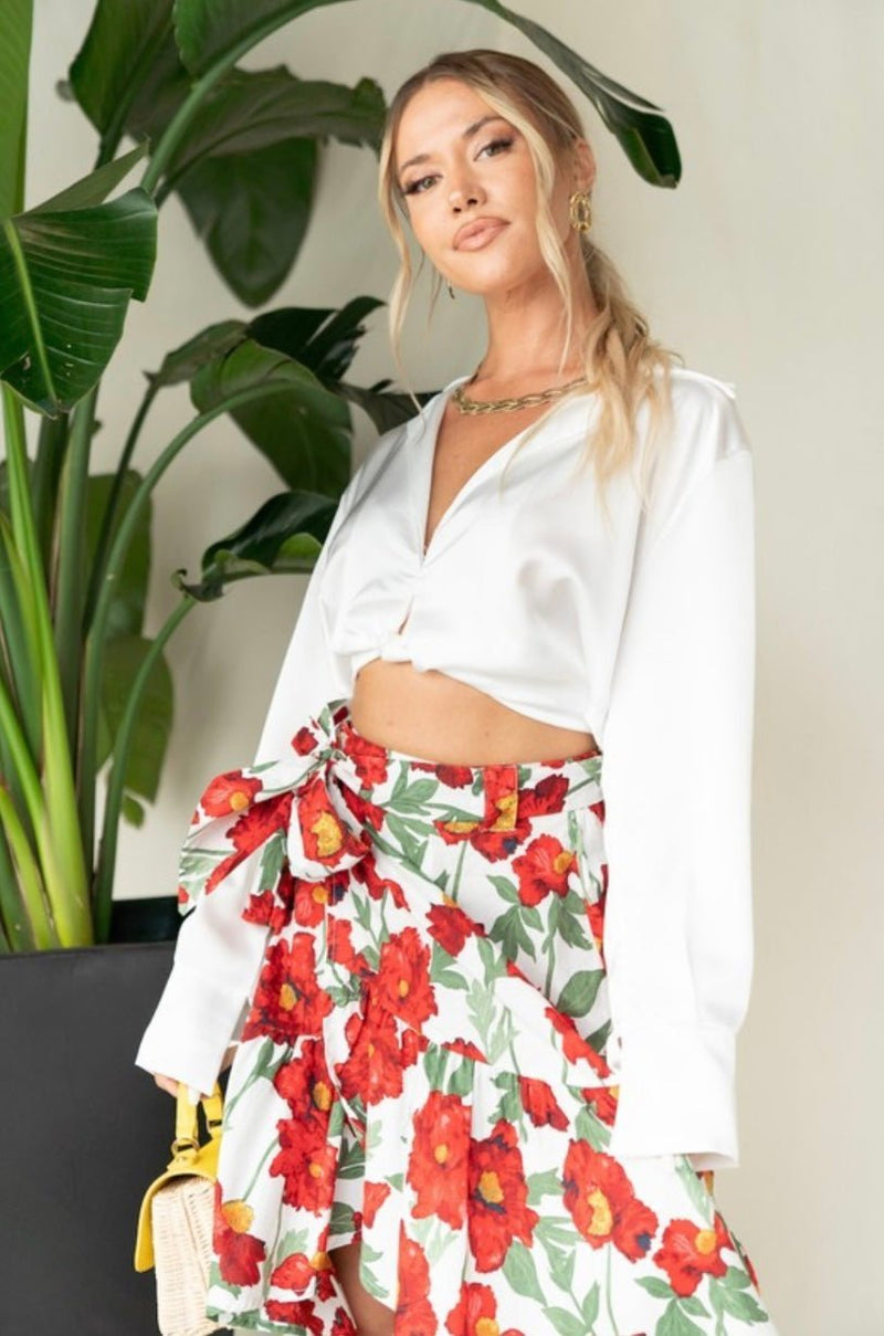 Alexandra Asymmetrical Skirt - Red Flowers - Bellasbylola.com