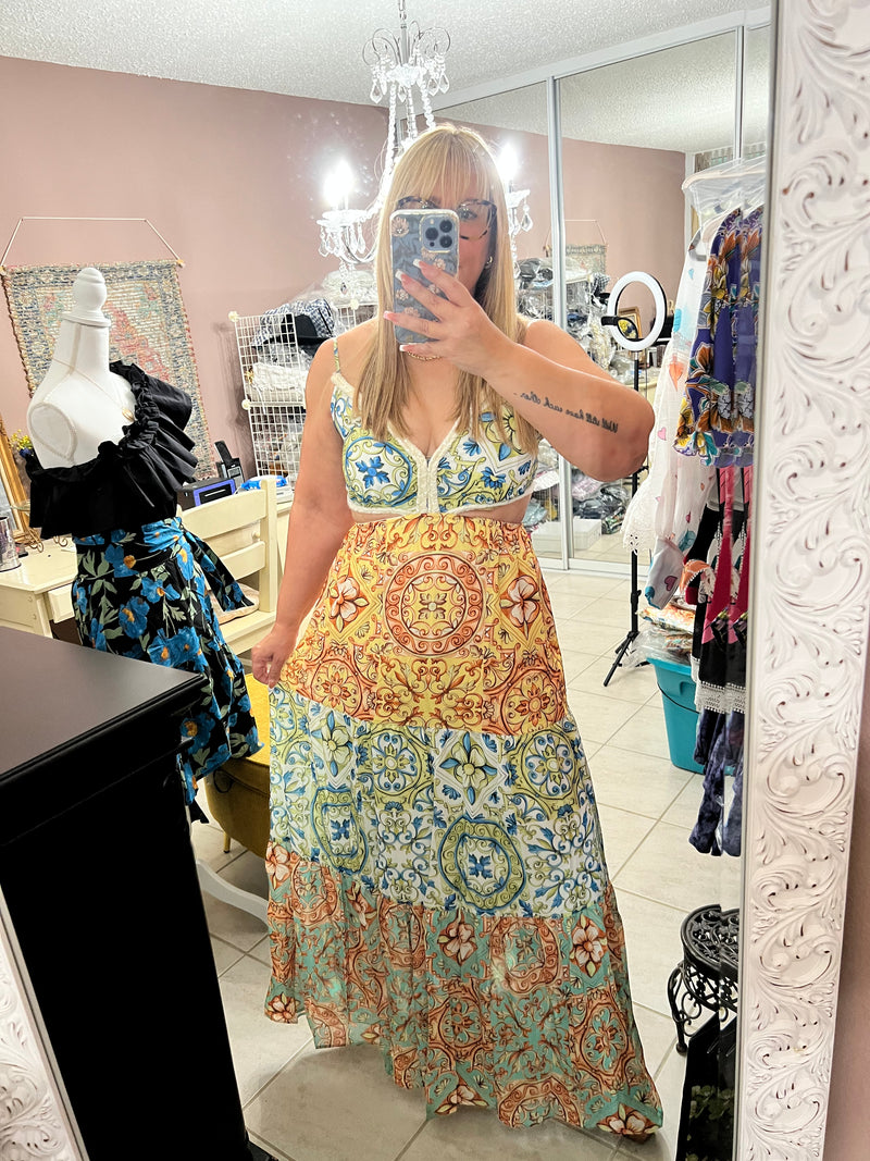 Baroque Yellow Maxi Dress - Bellasbylola.com