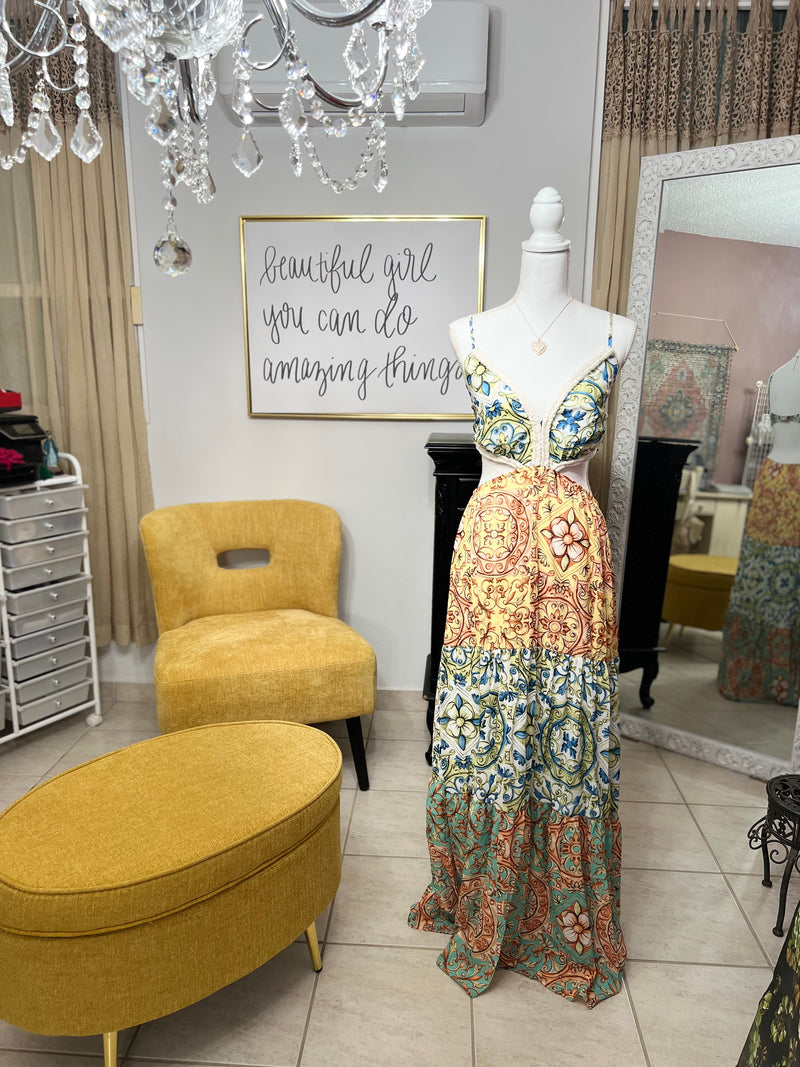 Baroque Yellow Maxi Dress - Bellasbylola.com