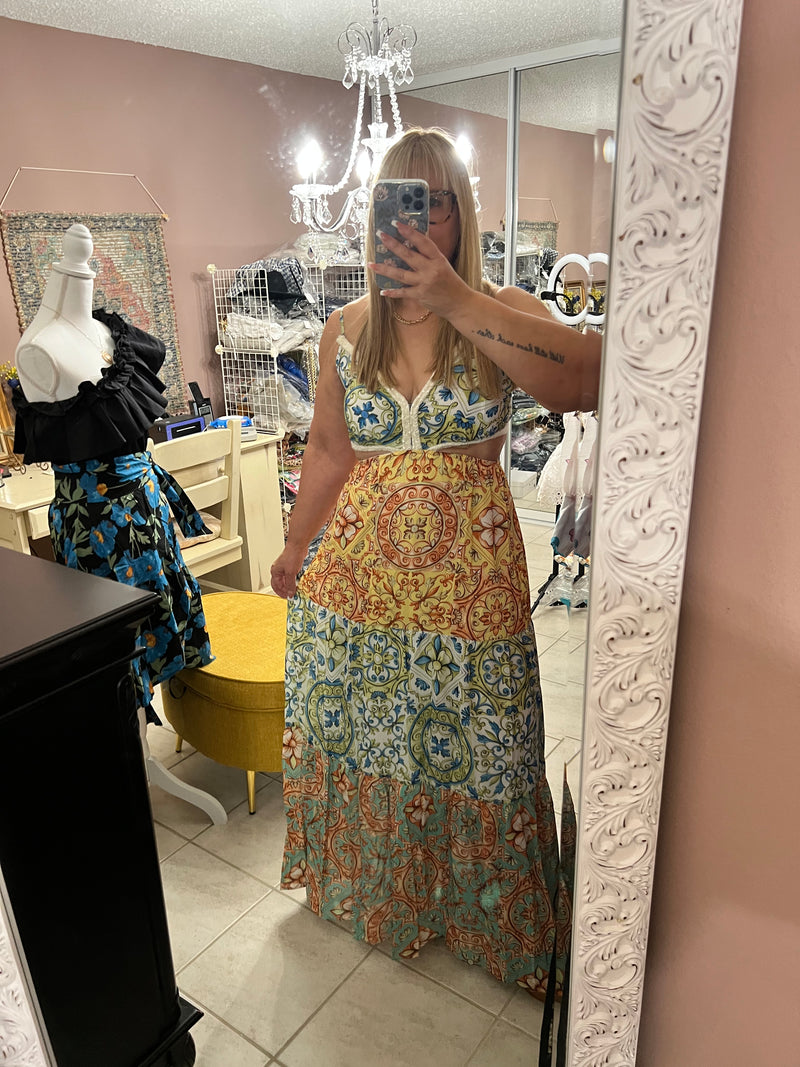 Baroque Yellow Maxi Dress - Bellasbylola.com